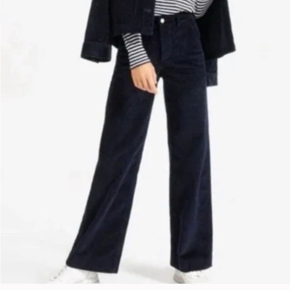 Everlane The Corduroy Ribbed High Rise Wide-Leg Pant Size 6 in Navy Blue - Picture 1 of 13